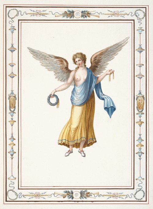 Female angel holding wreath and gold ribbon. (1783)