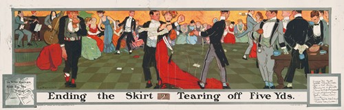 Ending the skirt or tearing off five yds, he who dances must pay the fiddler etc.