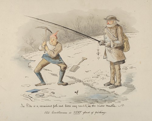 The Pike is a voracious fish and bites readily in the Winter months–Old Gentleman is VERY fond of fishing