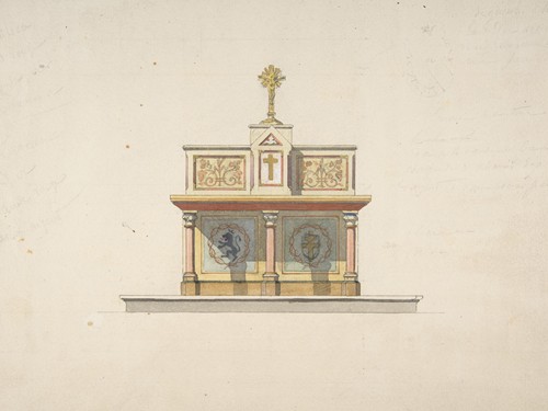 Design for an altar table surmounted by a crucifixion