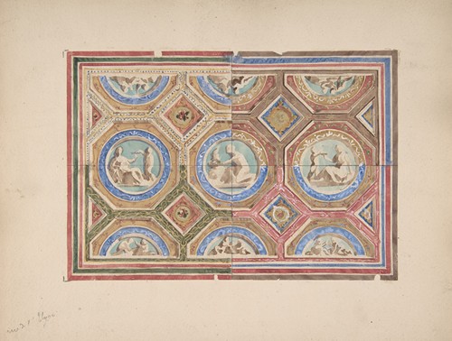 Design for Coffered Ceiling in Four Alternate Color Schemes, Empress Eugenie’s Hotel