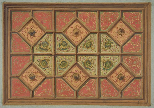 Design for the painted decoration of a coffered ceiling incorporating the initial; H