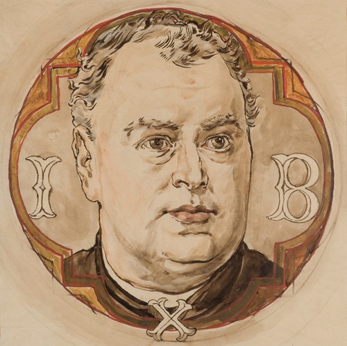 Karton do polichromii Kościoła Mariackiego – Głowa męska i litery I, B, X_ (ks. Jan Bukowski)