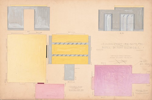 Designs for Modern Hotel Suite, Du Pont Biltmore Hotel, Wilmington, Delaware.] Colour chart for Suite 210