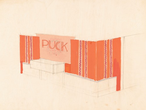 Designs for the Puck Theater (later Elgin Movie Theater, then Joyce Movie Theater), New York, NY.] [Exterior perspective study..