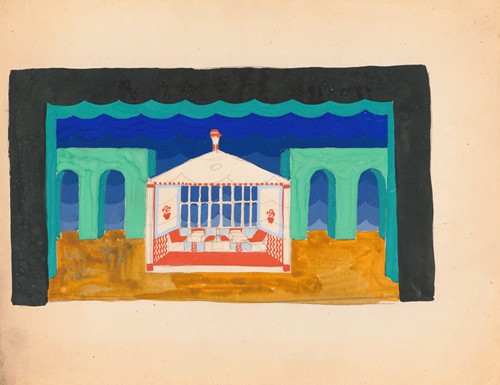 Designs for theater with black-framed proscenium and boldly colored settings.] [Study for stage light wall decoration, Caf ̌Crillon (277 Park Avenue) (1926)