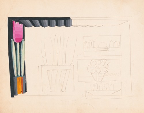 Designs for theater with black-framed proscenium and boldly colored settings.] [Study for stage light wall decoration, possibly for Caf ̌Crillon (277 Park Avenue) …. (1926)