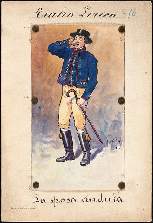 A man stands in three-quarter profile holding a cane