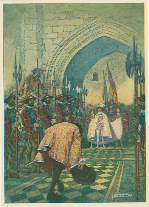He turned, doffed his plumed cap, bent his body in low reverence, and began to step backward.