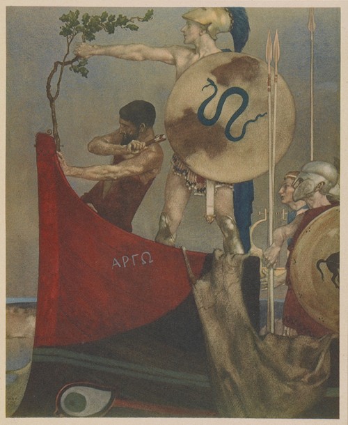 They took the bough and came to Iolcos, and nailed it to the beak-head of the ship