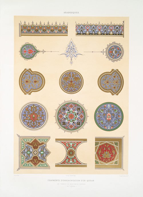 Arabesques; fragments d’ornementation d’un Qoran du tombeau de soultan el-Ghoury (XVIe. siècle); 3