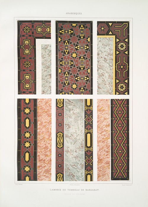 Arabesques; lambris du tombeau de Barsabay, détails des mosaïques
