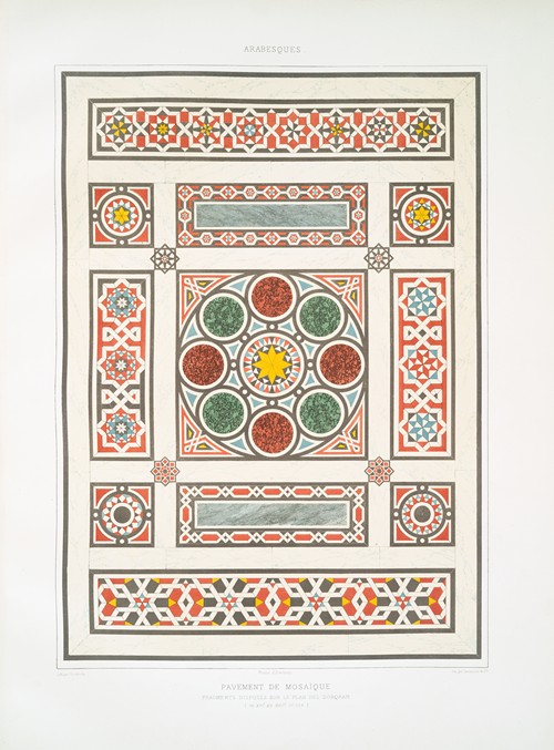 Arabesques; pavement de mosaïque, fragments disposée sur le plan des dorqâah (du XVIe. au XVIIIe. siècle)