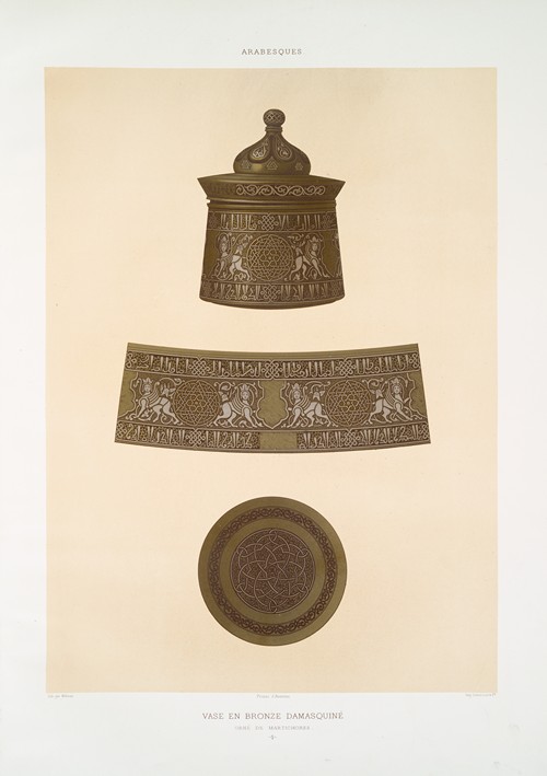 Arabesques; vase en bronze damasquiné, orné de martichores