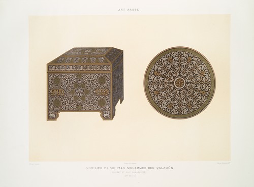 Mobilier de soultan Mohammed ben Qalaoûn; coffret et plat damasquinés (XIVe. siècle)