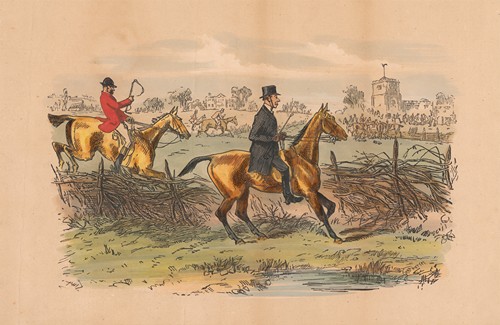 Fox-Hunting Sketches; No. 11. Sporting Parson – ‘Well! I’m d—, b-b-blest (I mean), if the cunning beggar has’t run to ground in My Own churchyard!’