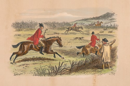 Fox-Hunting Sketches; No. 6. Over the Hills and Far away. Yokel (To half-baked Stagger).
