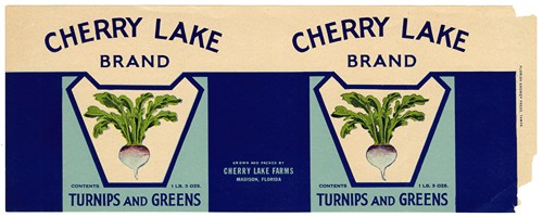Cherry Lake Brand Turnips and Greens Label