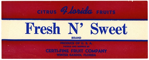 Fresh N’ Sweet Brand Florida Citrus Fruit Label