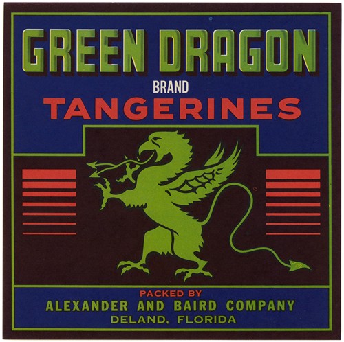 Green Dragon Brand Tangerines Label (1930s)