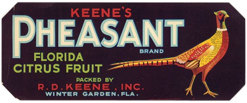 Keene’s Pheasant Brand Florida Citrus Fruit Label