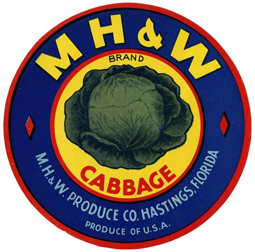 M H and W Brand Cabbage Label