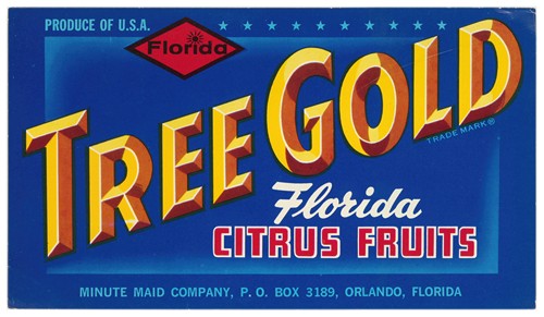 Tree Gold Florida Citrus Fruit Label