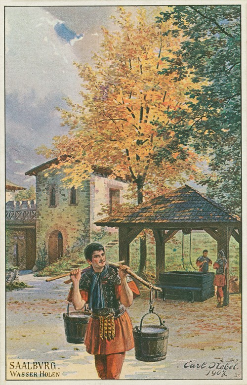 Saalburg; Wasserholen [fetching water]
