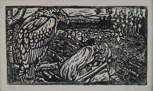 The Great Kalevala, Väinämöinen and the Eagle, a woodcut print.