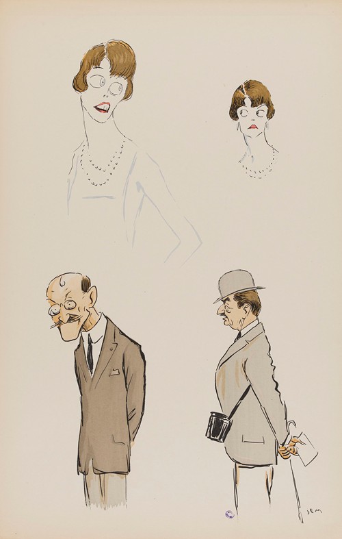 deux études d’un personnage féminin et deux personnages masculins