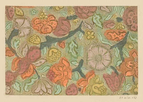 Blad met bloemen en vruchten met puntenfond