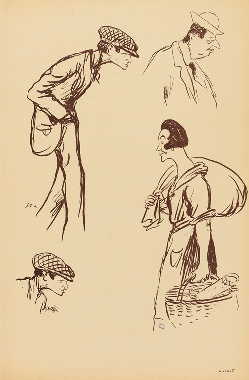 personnage non identifié dessiné deux fois, Maurice de Rotschild, l’abbé Mugnier