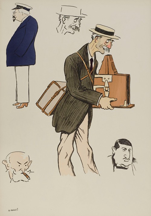quatre personnages masculins non identifiés, dont un portant un appareil photo
