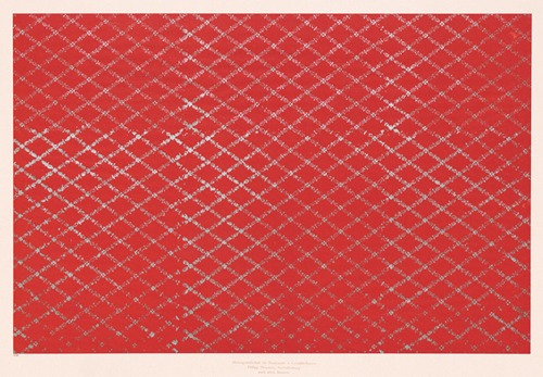 Walzendruckpapier mit Silberdruck (Gitternetz über rotem Grund, nach alten Mustern)