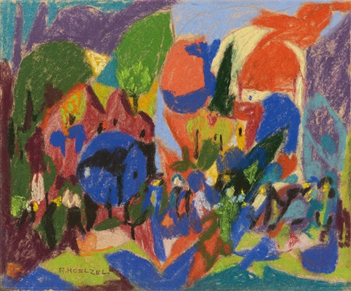 Ohne Titel (Bergdorf mit Figurengruppe)