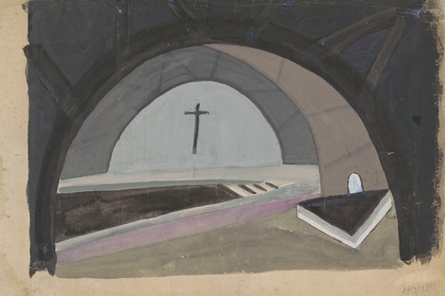 Le Juif du pape – maquette de décor – salle souterraine avec crucifix