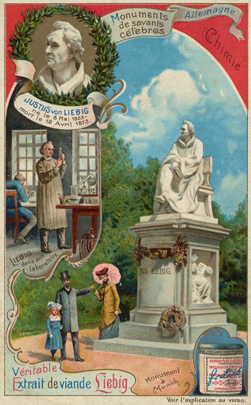 Trade card for Véritable Extrait de Viande Liebig with Justus von Liebig