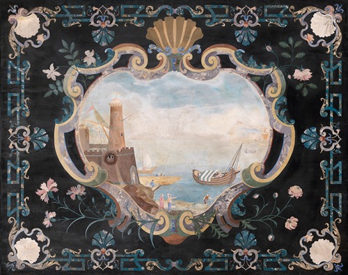 Scagliola Console Tabletop with a Seascape
