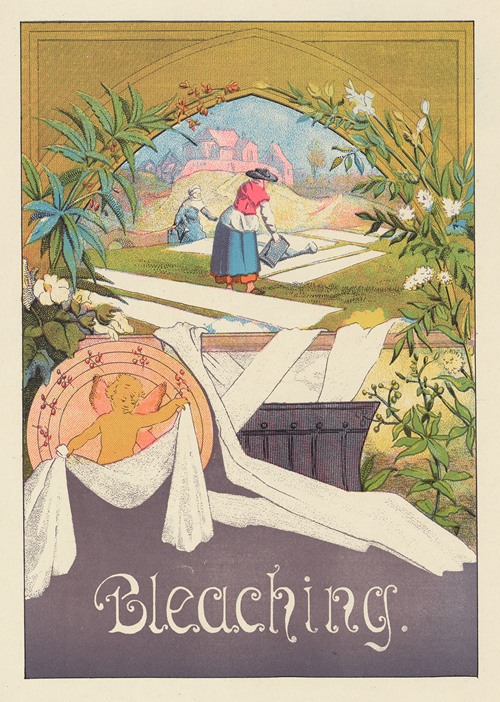 Representation of the old method of bleaching cotton and linen goods on lawns