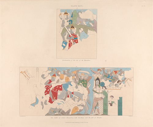 Vol. 6, Plate XXXVI: Continuation of the Acts of the Maccabees. The Battle of Judas Maccabeus with Timotheus and the Fall of Maspha.
