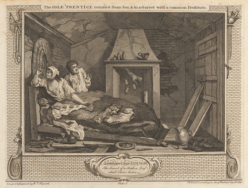 Plate 7, The Idle ‘Prentice Returned from Sea and in a Garret with a Common Prostitute