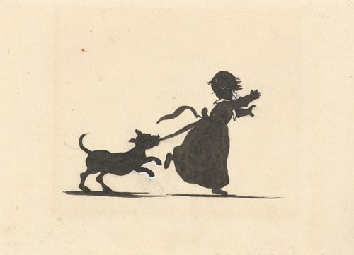 Silhouet van de hond die achter het meisje aanzit