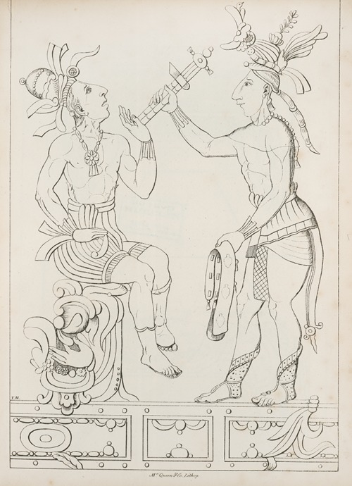 Two figures, one seated, one standing