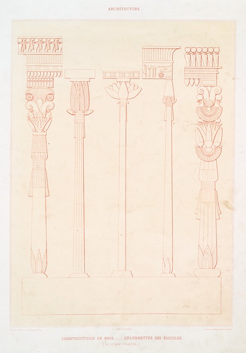 Architecture; constructions en bois — colonnettes des édicules (IVe. et XVIIIe. dynasties)