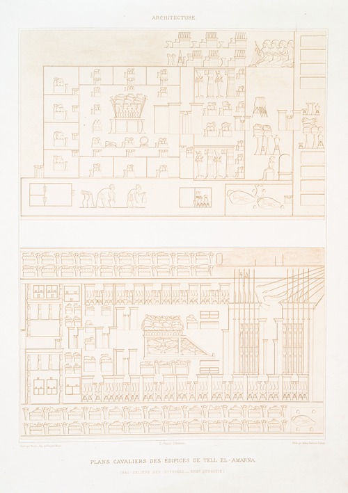 Architecture; plans cavaliers des édifices de Tell el-Amarna (bas-reliefs des hypogées — XVIIIe. dynastie)