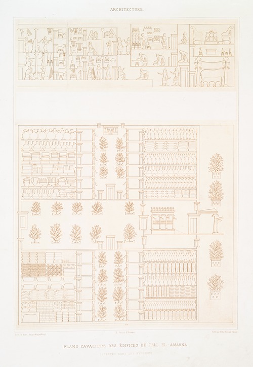 Architecture; plans cavaliers des édifices de Tell el-Amarna ; sculptés dans les hypogées