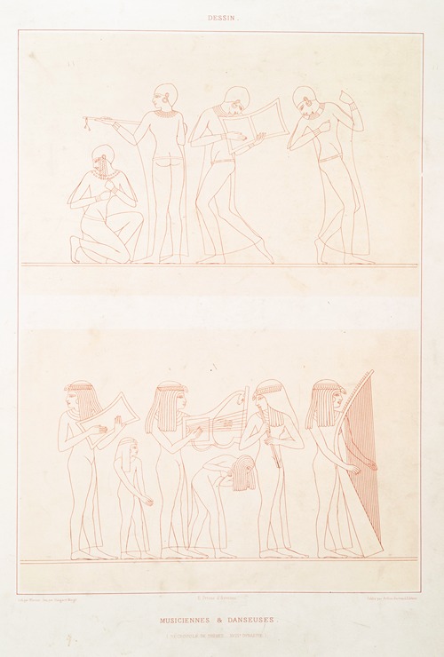 Dessin; musiciennes & danseuses (nécropole de Thèbes — XVIIIe. dynastie)