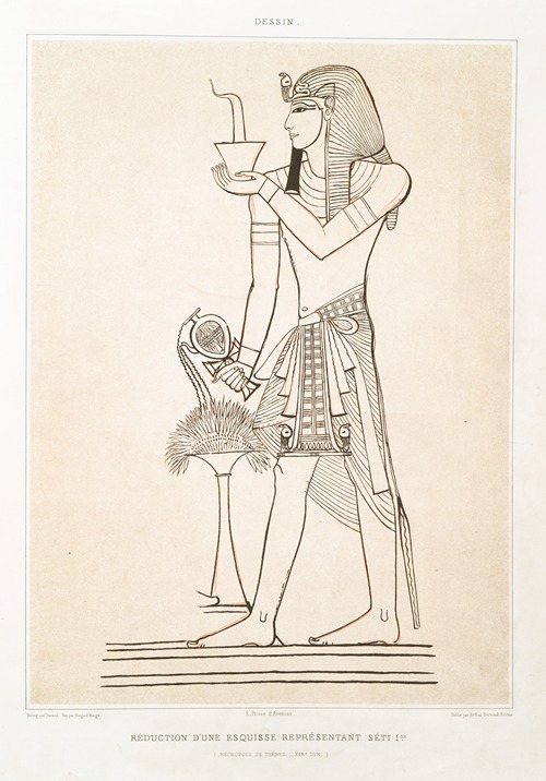 Dessin; réduction d’une esquisse représentant Séti 1er. (nécropole de Thèbes — XVIIIe. dynastie)