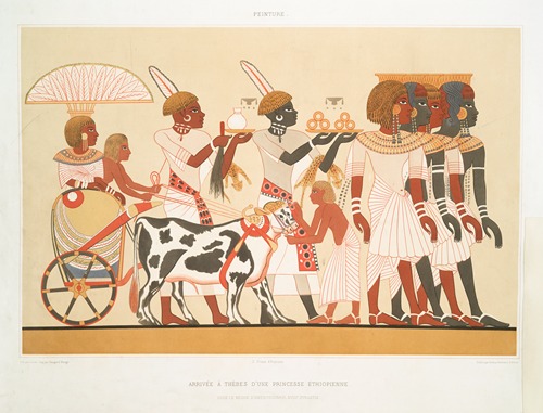 Peinture; arrivée à Thèbes d’une princesse Éthiopienne, sous la règne d’Amentouonkh, XVIIIe