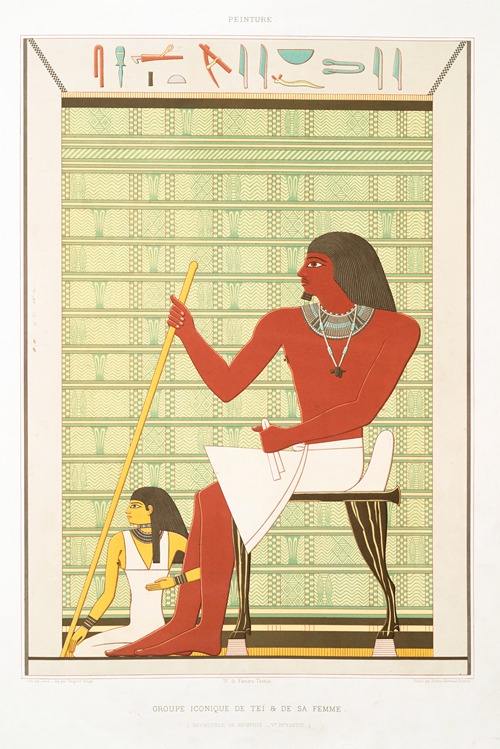 Peinture; groupe iconique de Teï & de sa femme (nécropole de Memphis — Ve. dynastie)